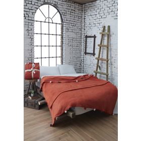Dolce Bonita Home 200x220 cm Kiremit Çift Kişilik Ponponlu Pike Battaniye