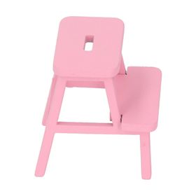 Dollhouse Pembe Ahşap 4 Ayaklı Mutfak Taburesi