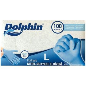 Dolphin 100 Adet Pudrasız L Mavi Nitril Muayene Eldiveni