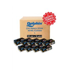 Dolphin 20x100 Adet L Çok Amaçlı Siyah Nitril Eldiven