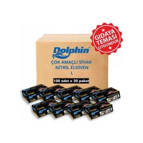Dolphin 20x100 Adet L Çok Amaçlı Siyah Nitril Eldiven