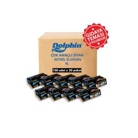 Dolphin 20x100 Adet XL Çok Amaçlı Siyah Nitril Eldiven
