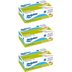 Dolphin 3 Adet 100'lü Paket Tek Kullanımlık Lateks Beyaz Pudralı Medium Muayne Eldiveni