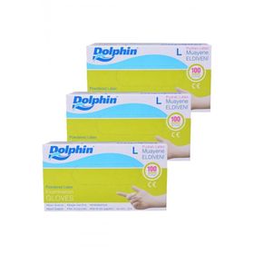 Dolphin 3 Adet 100'lü Paket Tek Kullanımlık Lateks Beyaz Pudralı Medium Muayne Eldiveni