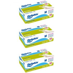 Dolphin 3 Adet 100'lü Paket Tek Kullanımlık Lateks Beyaz Pudralı Medium Muayne Eldiveni