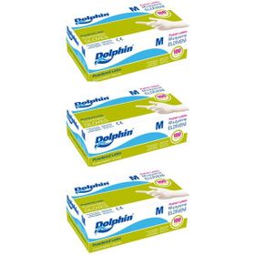 Dolphin 3 Adet 100'lü Paket Tek Kullanımlık Lateks Beyaz Pudralı Medium Muayne Eldiveni