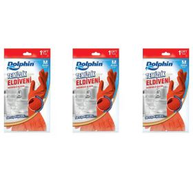 Dolphin Kırmızı Orta Boy Medium 8-8,5 3 Paket Lateks Bulaşık Temizlik Eldiveni