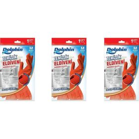Dolphin Kırmızı Orta Boy Medium 8-8,5 3 Paket Lateks Bulaşık Temizlik Eldiveni