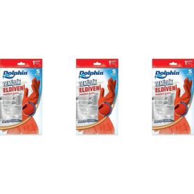 Dolphin Kırmızı Small Boy Küçük 7-7,5 3 Paket Lateks Bulaşık Temizlik Eldiveni