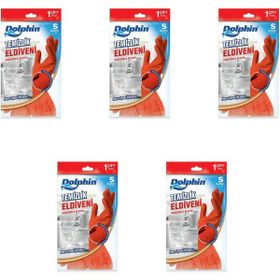 Dolphin Kırmızı Small Boy Küçük 7-7,5 5 Paket Lateks Bulaşık Temizlik Eldiveni
