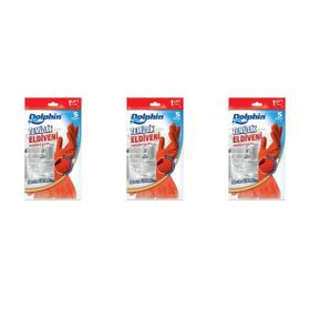 Dolphin Kırmızı Small Boy Küçük No:7-7.5 Lateks Bulaşık Temizlik Eldiveni (3 adet)