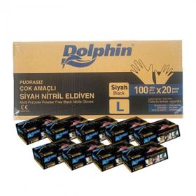 Dolphin L 20x100'lü Tek Kullanımlık Lateks Siyah Pudrasız Nitril Eldiven