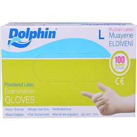 Dolphin L Beden Pudralı 1 Kutu 100' lü Lateks Cerrahi Eldiven