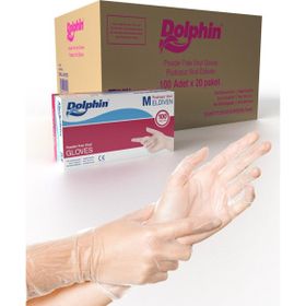 Dolphin Şeffaf Medium Orta Boy 100'lü Paket Pudrasız Vinil Tek Kullanımlık Eldiven
