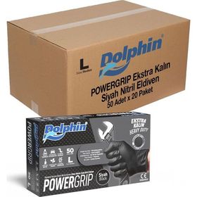 Dolphin Siyah Large Büyük Boy 50'li Nitril Powergrip Ekstra Kalın Elmas Dokulu Eldiven