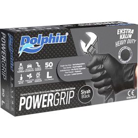 Dolphin Siyah Large Büyük Boy 50'li Nitril Powergrip Ekstra Kalın Elmas Dokulu Eldiven