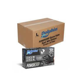 Dolphin Siyah Large Büyük Boy 50'li Nitril Powergrip Ekstra Kalın Elmas Dokulu Eldiven