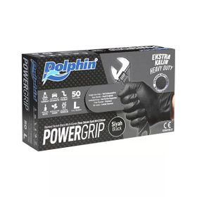 Dolphin Siyah Large Büyük Boy 50'li Nitril Powergrip Ekstra Kalın Elmas Dokulu Eldiven