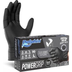 Dolphin Siyah Large Büyük Boy 50'li Nitril Powergrip Ekstra Kalın Elmas Dokulu Eldiven