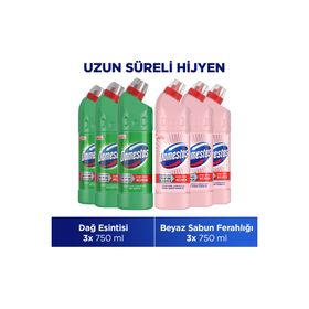 Domestos Beyaz Sabun Ferahlığı Çamaşır Suyu 3x750 ml + Domestos 3x750 ml Mutfak Bio Active Çamaşır Suyu