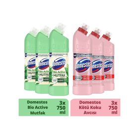 Domestos Beyaz Sabun Ferahlığı Çamaşır Suyu 3x750 ml + Domestos 3x750 ml Mutfak Bio Active Çamaşır Suyu