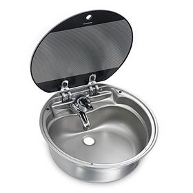 Dometic SNG420 420 mm Siyah Paslanmaz Çelik Yuvarlak Cam Kapaklı Karavan Eviye
