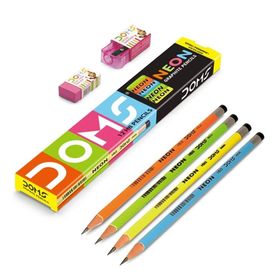Doms 12'li Neon Kurşun Kalem+Silgi+Kalemtraş