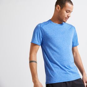 Domyos Essentiel 100 Alacalı Mavi Bisiklet Yaka Fitness Erkek Tişört