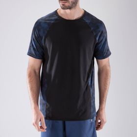 Domyos Fitness Mavi Siyah Düz Kesim Spor Erkek Tişört