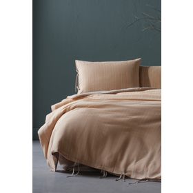 Doqu Home İpliği Boyalı Serisi 160 x 220 cm Bej Ahenk Tek Kişilik Nevresim Takımı