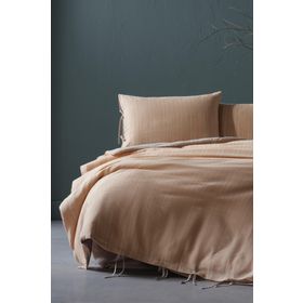 Doqu Home İpliği Boyalı Serisi 160 x 220 cm Bej Ahenk Tek Kişilik Nevresim Takımı