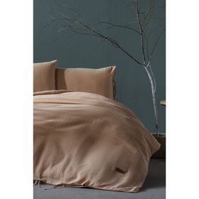 Doqu Home İpliği Boyalı Serisi Ahenk Çift Kişilik Bej Nevresim Takımı