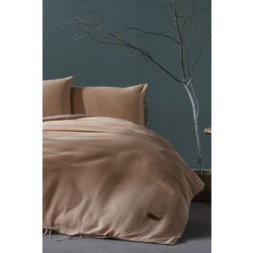 Doqu Home İpliği Boyalı Serisi Ahenk Çift Kişilik Bej Nevresim Takımı