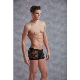 Doreanse 1952 Erkek Siyah Dantelli Çiçek Desenli Mini Paça Transparan Boxer