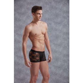 Doreanse 1952 Erkek Siyah Dantelli Çiçek Desenli Mini Paça Transparan Boxer