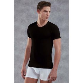 Doreanse 2855 Siyah Erkek V Yaka Kısa Kol T Shirt
