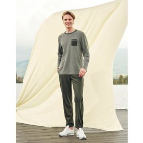 Doreanse 4573 Haki Cep Detaylı Uzun Kol T-Shirt Erkek Pijama Takımı