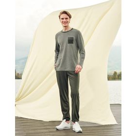 Doreanse 4573 Haki Cep Detaylı Uzun Kol T-Shirt Erkek Pijama Takımı