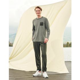 Doreanse 4573 Haki Cep Detaylı Uzun Kol T-Shirt Erkek Pijama Takımı