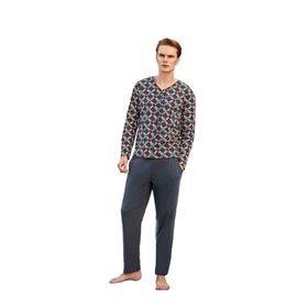 Doreanse 4801 Erkek Füme Pamuklu Uzun Kollu Örme 3'lü Pijama Takımı