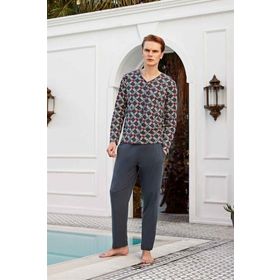 Doreanse 4801 Erkek Füme Pamuklu Uzun Kollu Örme 3'lü Pijama Takımı