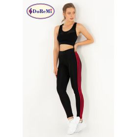 Doremi Active Sportive Kırmızı Üç Çizgili Siyah Kadın Tayt
