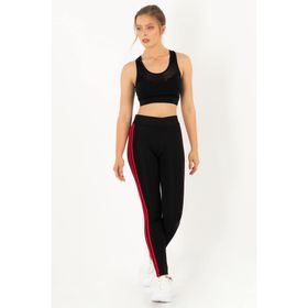 Doremi Active Sportive Kırmızı Üç Çizgili Siyah Kadın Tayt