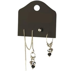 Dörtlü Silver Renk Siyah Gri Kombin Boncuk Küpe