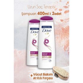 Dove 2x400 ml Uzun Saç Terapisi Şampuan ve Vücut Bakım At Kılı Fırçası