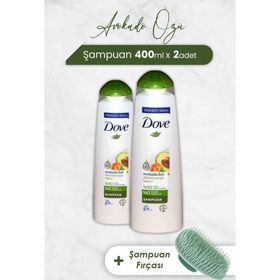 Dove Avokado Özlü 2x400 ml Saç Bakım Şampuanı + Şampuan Fırçası