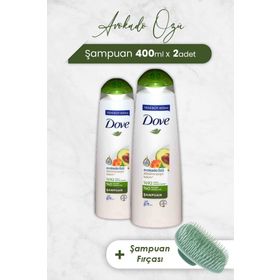 Dove Avokado Özlü 2x400 ml Saç Bakım Şampuanı + Şampuan Fırçası