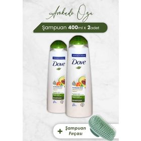 Dove Avokado Özlü 2x400 ml Saç Bakım Şampuanı + Şampuan Fırçası