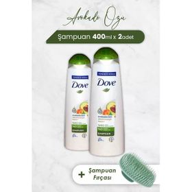 Dove Avokado Özlü 2x400 ml Saç Bakım Şampuanı + Şampuan Fırçası