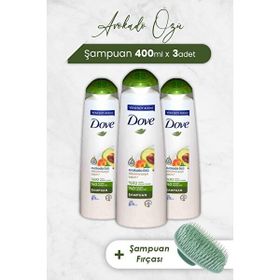 Dove Avokado Özlü 3x400 ml Saç Bakım Şampuanı + Şampuan Fırçası